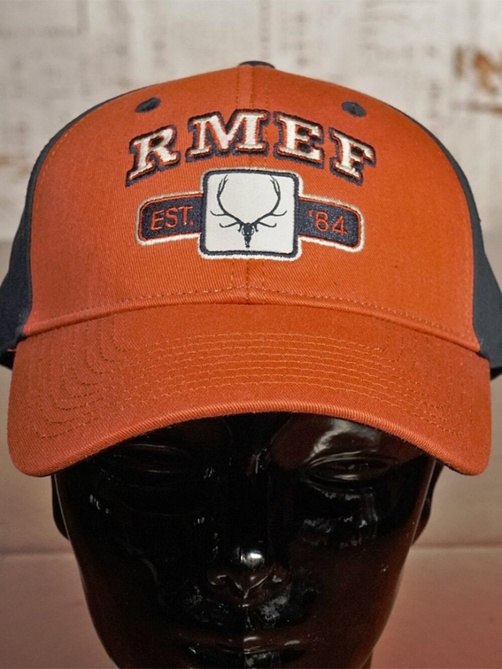 RMEF Rocky Mountain Elk Foundation Cap Orange Navy Dual Embroidered Patches NWT